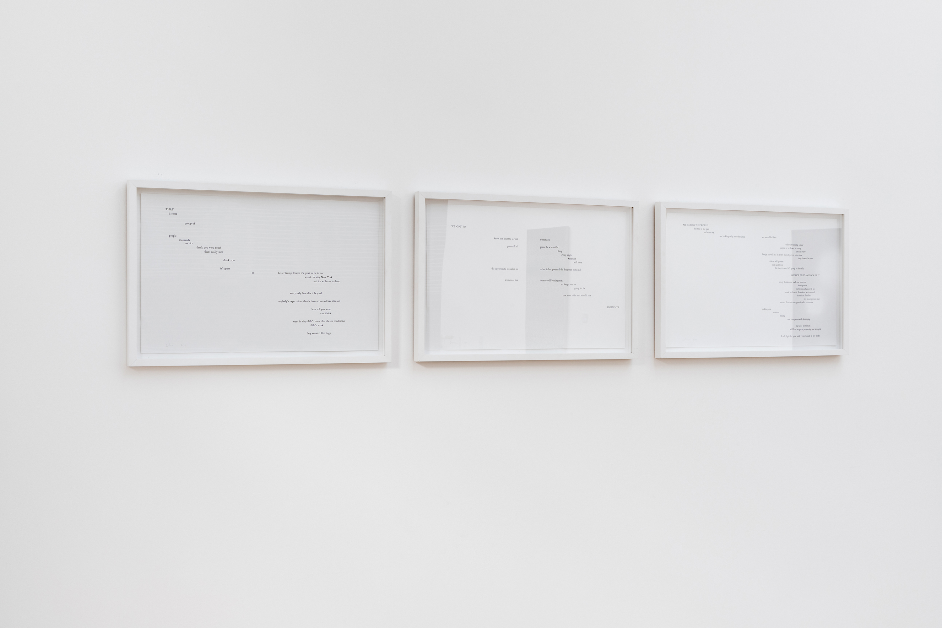 installation view of three letterpress prints